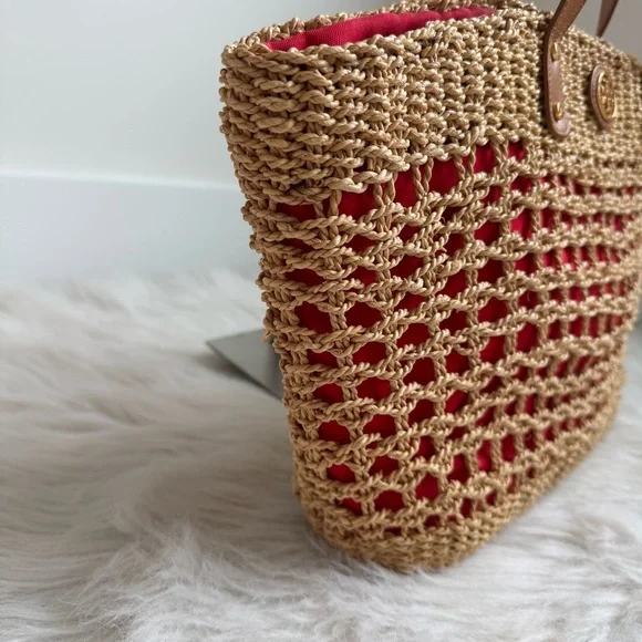 Tory Burch Wicker Straw Raffia Crochet Tote Bag - Picture 4 of 7